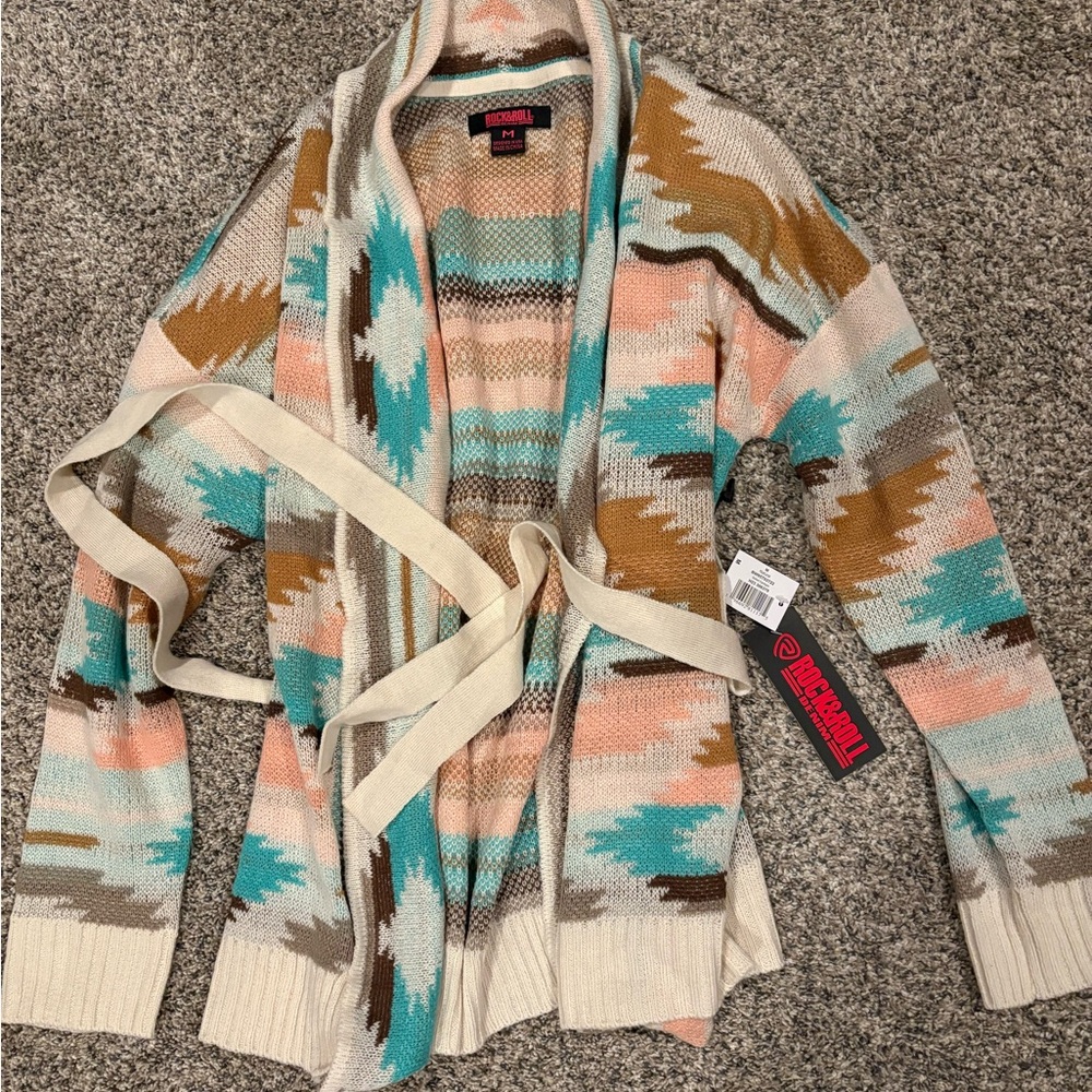 Women's Multicolor belted spring Cardigan Sweater